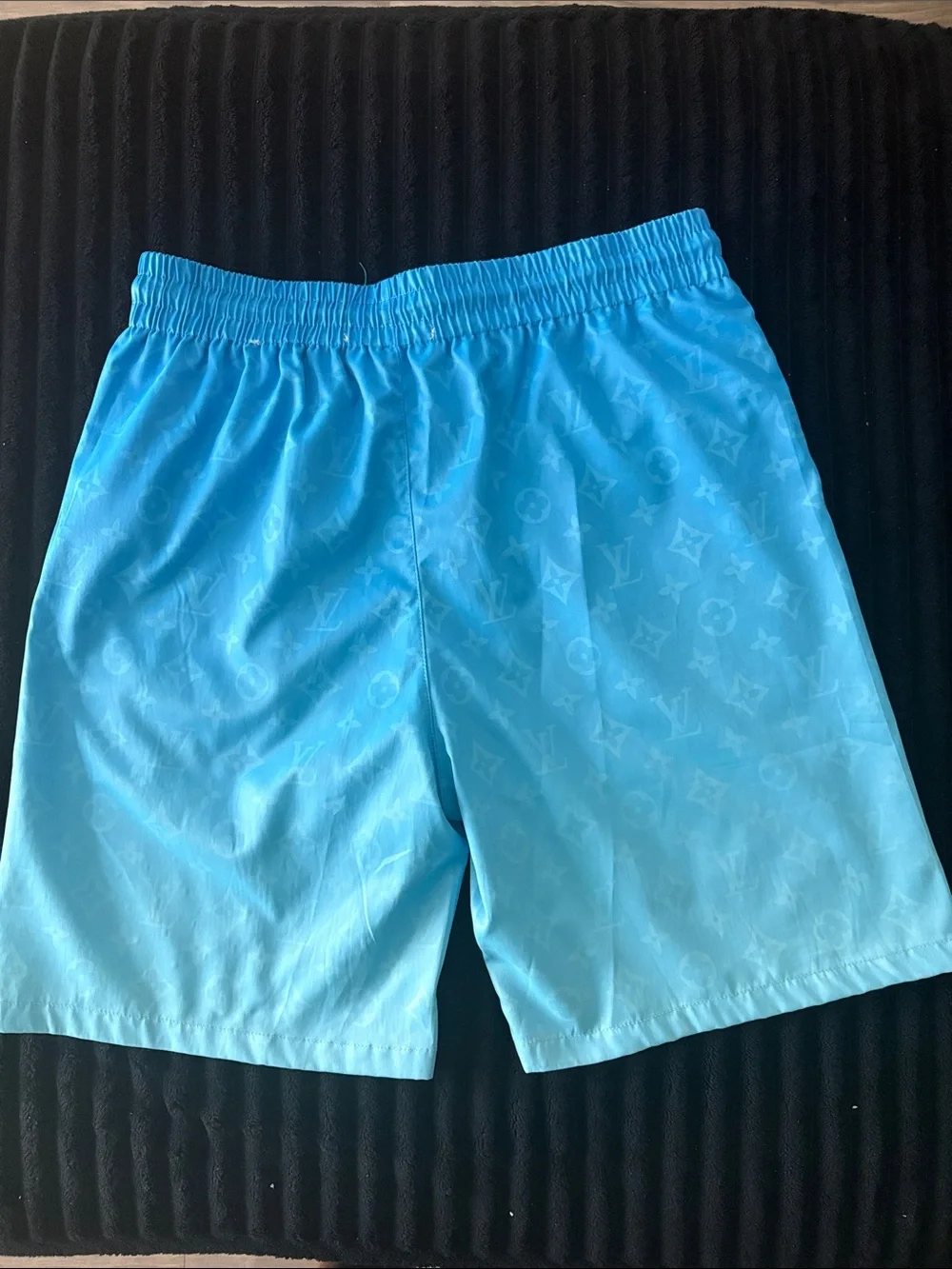 Louis Vuitton Men’s Sky Blue Monogram Swim Trunks with White Graphic